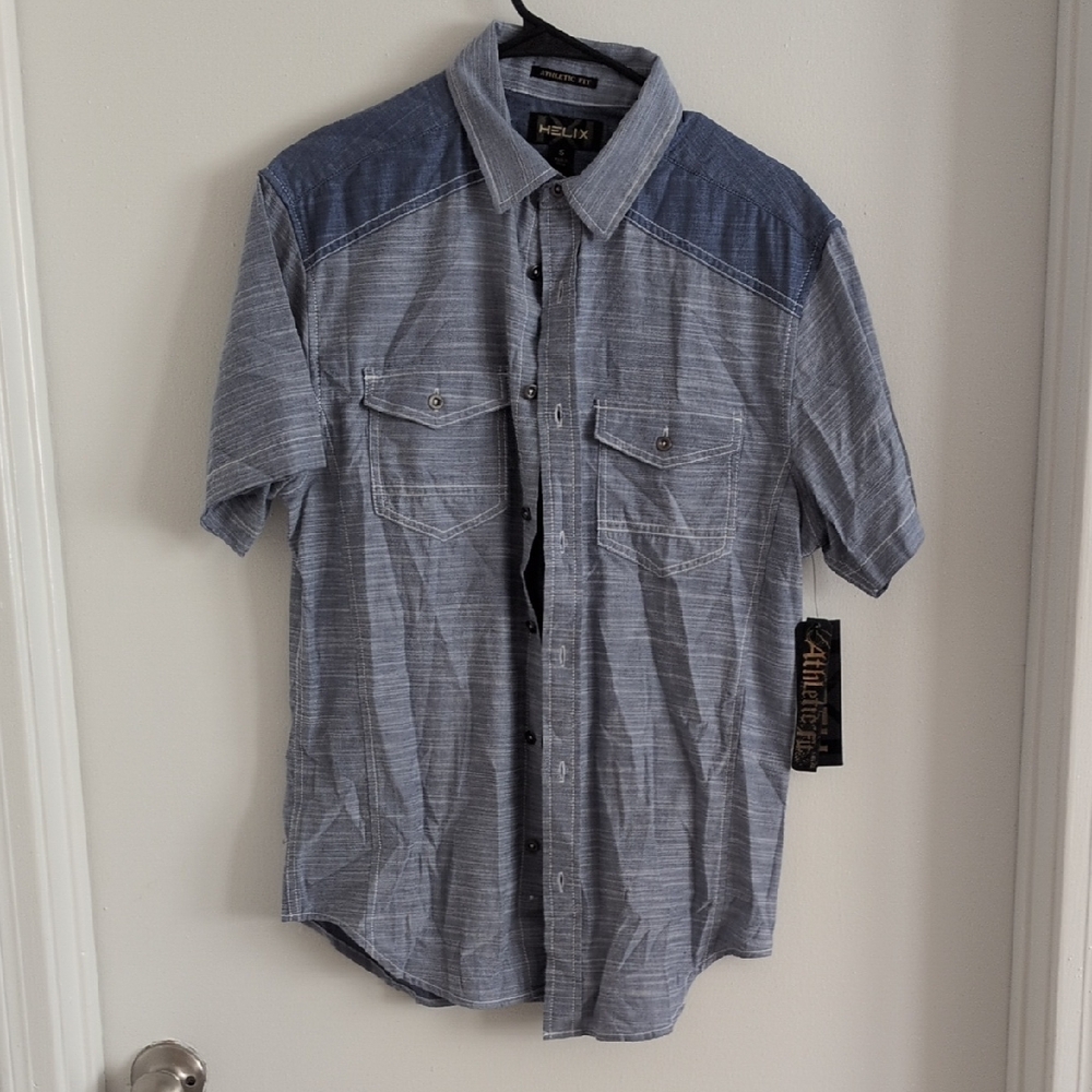 Helix Casual Button-Down Shirt in Blue and Gray